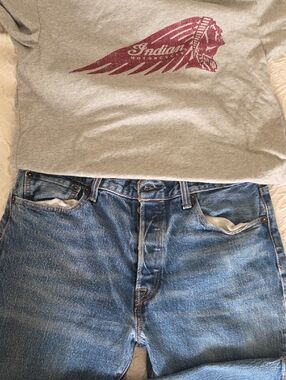 Levi's Classic Button Fly Heavy Blue Denim Jeans with Red Leather Patch